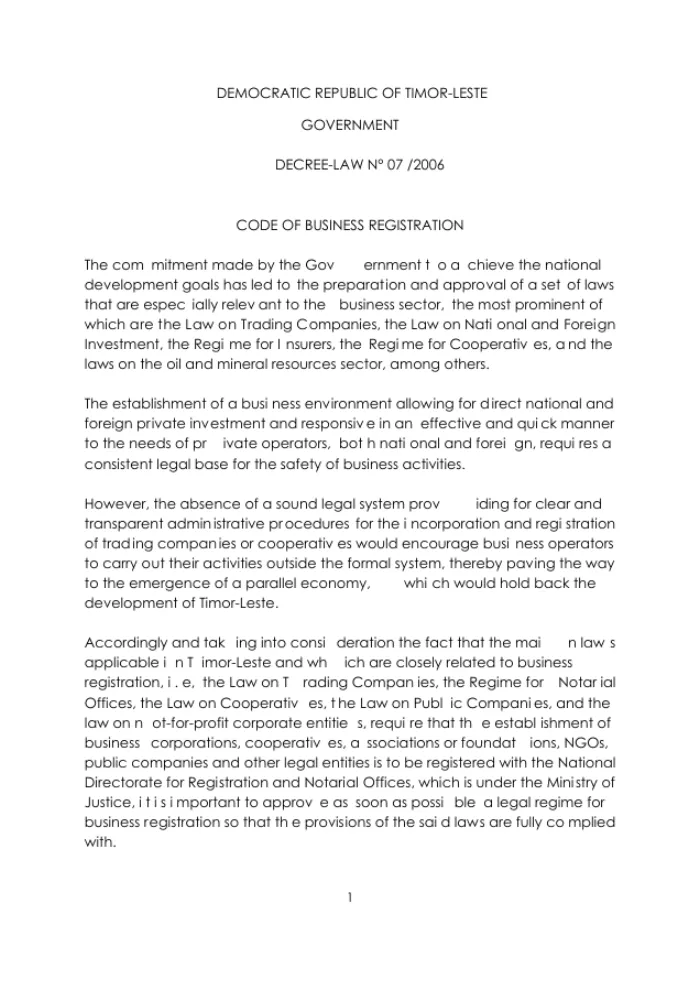 CODE OF BUSINESS REGISTRATION