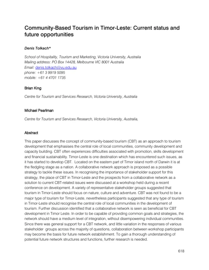 Community-Based Tourism in Timor-Leste: Current status and future opportunities