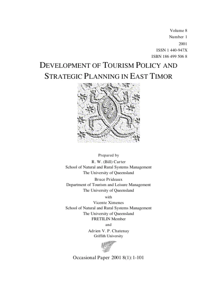 Development Of Tourism Policy And Strategic Planning In East Timor