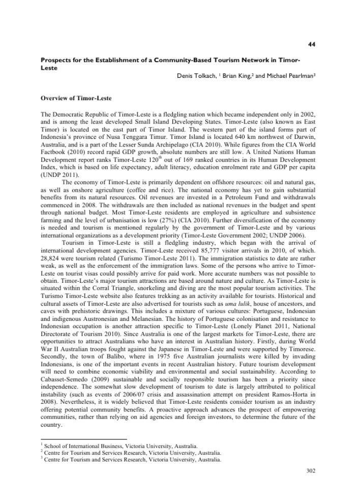 Prospects for the Establishment of a Community-Based Tourism Network in Timor-Leste