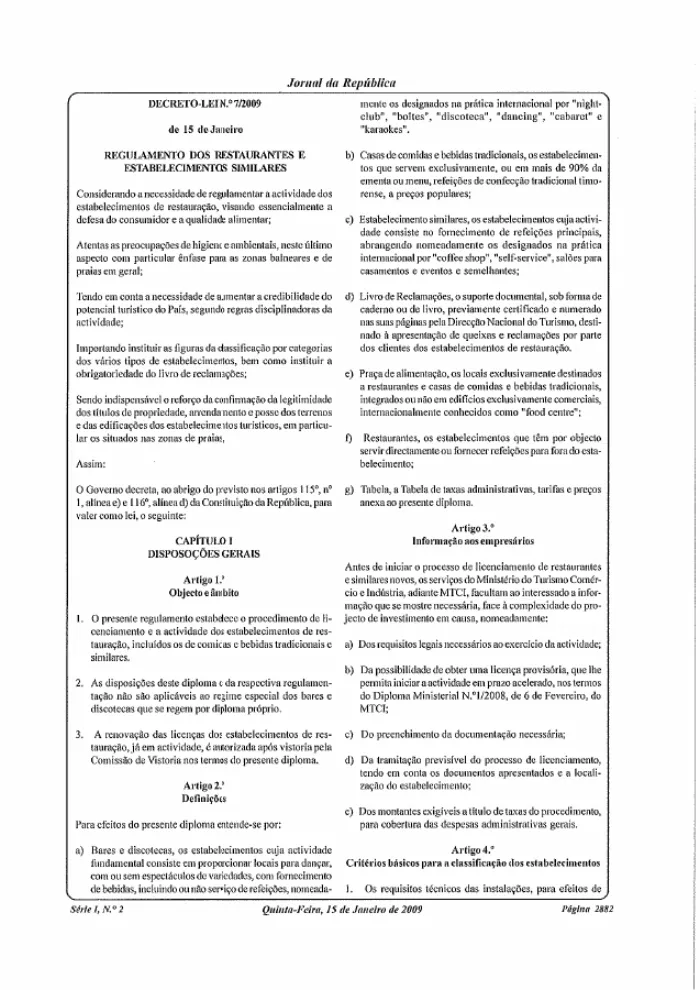 Regulamentos dos Restaurantes e Estabelecimentos Cimilares