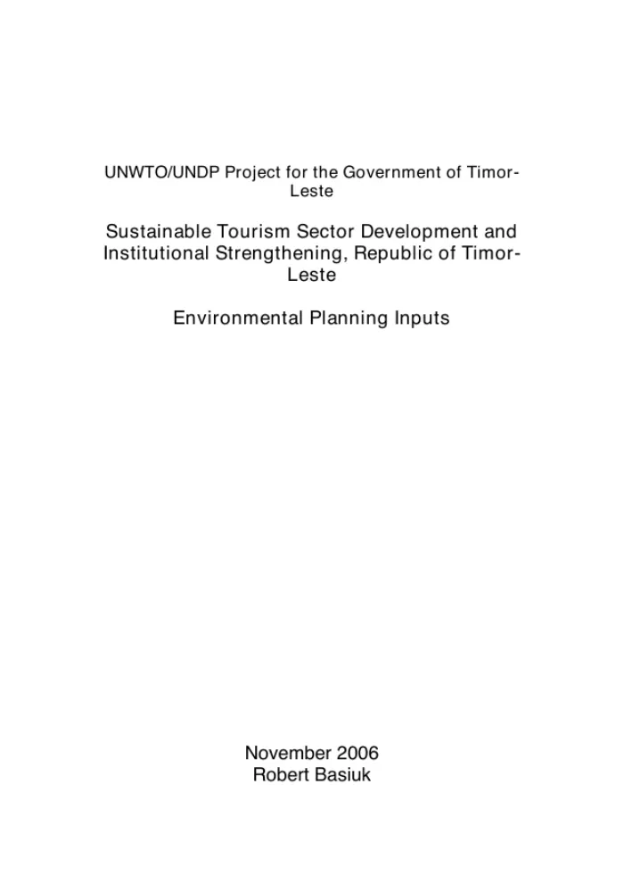 Sustainable Tourism Sector Development and Institutional Strengthening, Republic of Timor- Leste