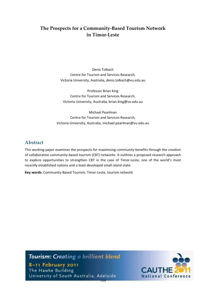 The Prospects for a Community Based Tourism Network in Timor-Leste
